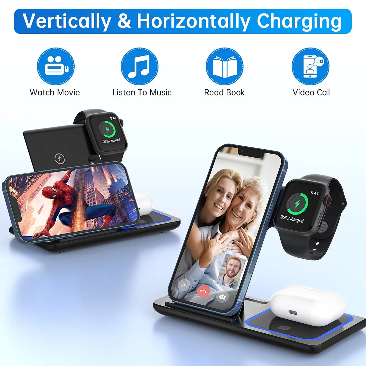 Ultimate 3-in-1 Wireless Charger Station - 18W Fast Charging for iPhone Pro Max/Plus, Compatible with Apple Watch