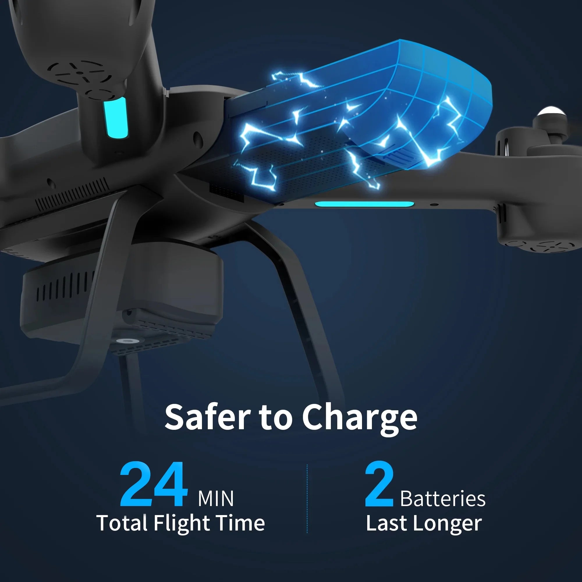 JY03 HD Camera Drone for Adults & Kids - FPV Quadcopter with LED Lights, Optical Flow Sensor & 2 Batteries - Sleek Black Design
