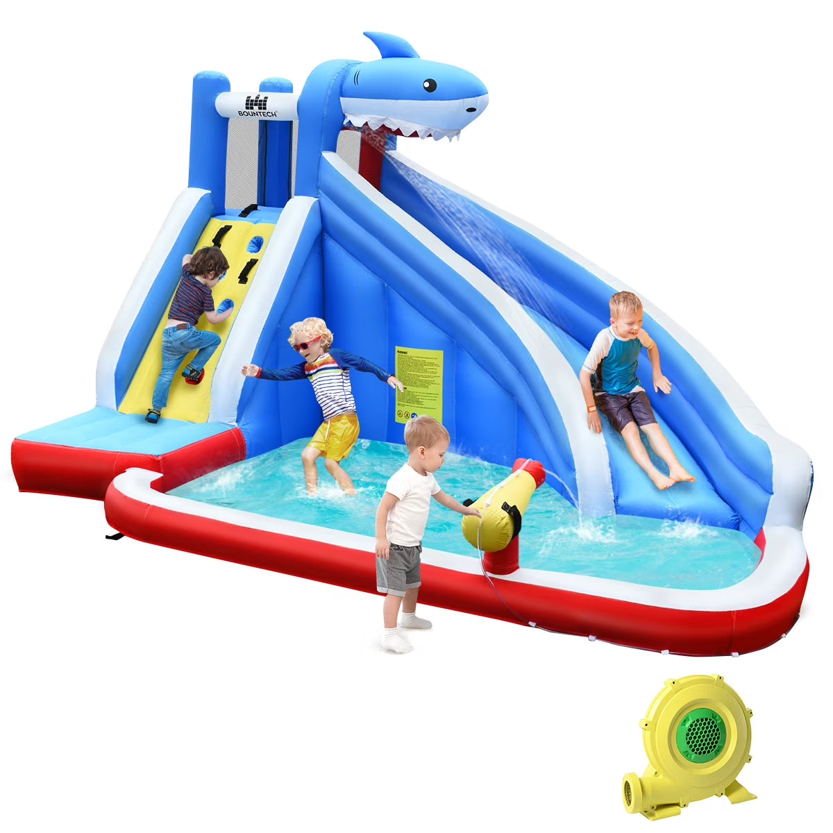 Inflatable Water Slide Shark Bounce House Castle Splash Water Pool W/750W Blower