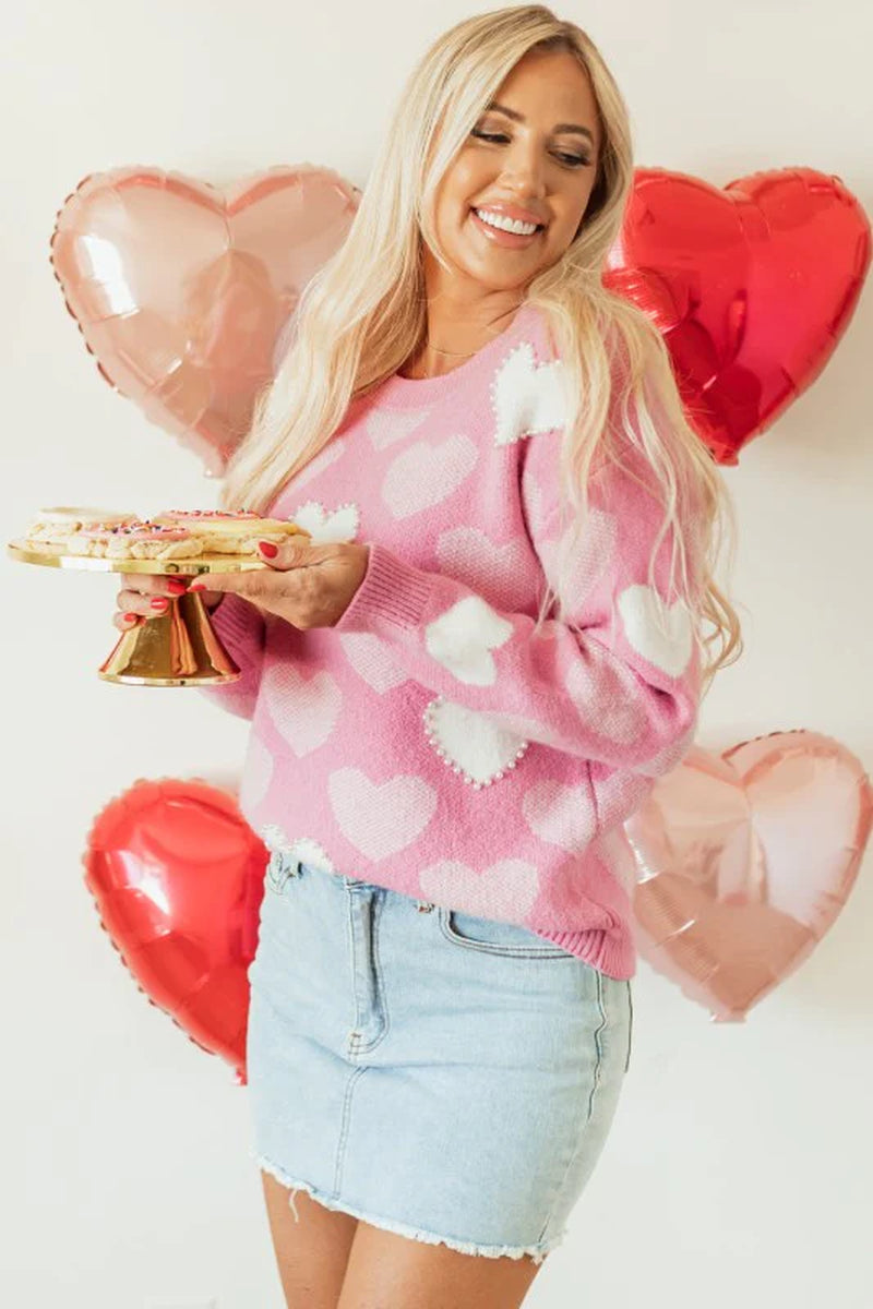 Valentine Heart Pearl Crewneck Sweater