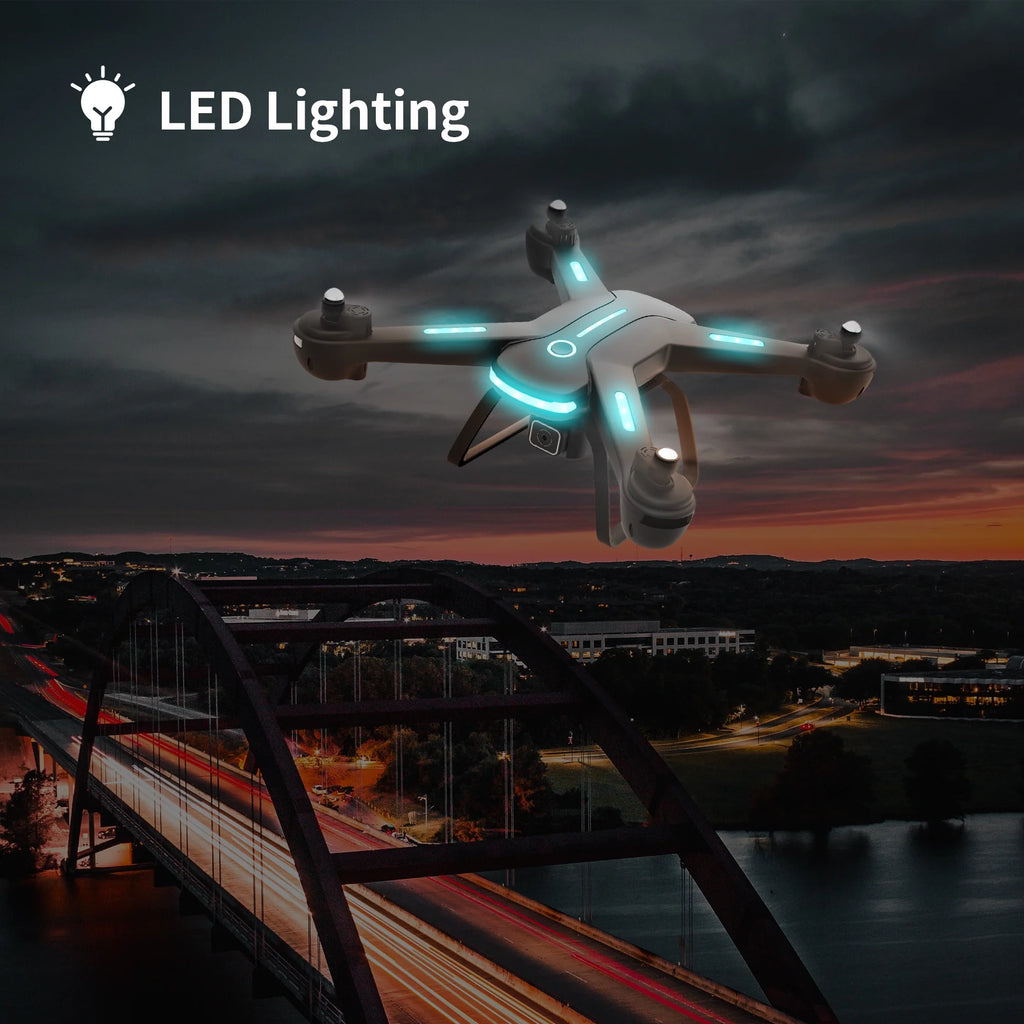 JY03 HD Camera Drone for Adults & Kids - FPV Quadcopter with LED Lights, Optical Flow Sensor & 2 Batteries - Sleek Black Design