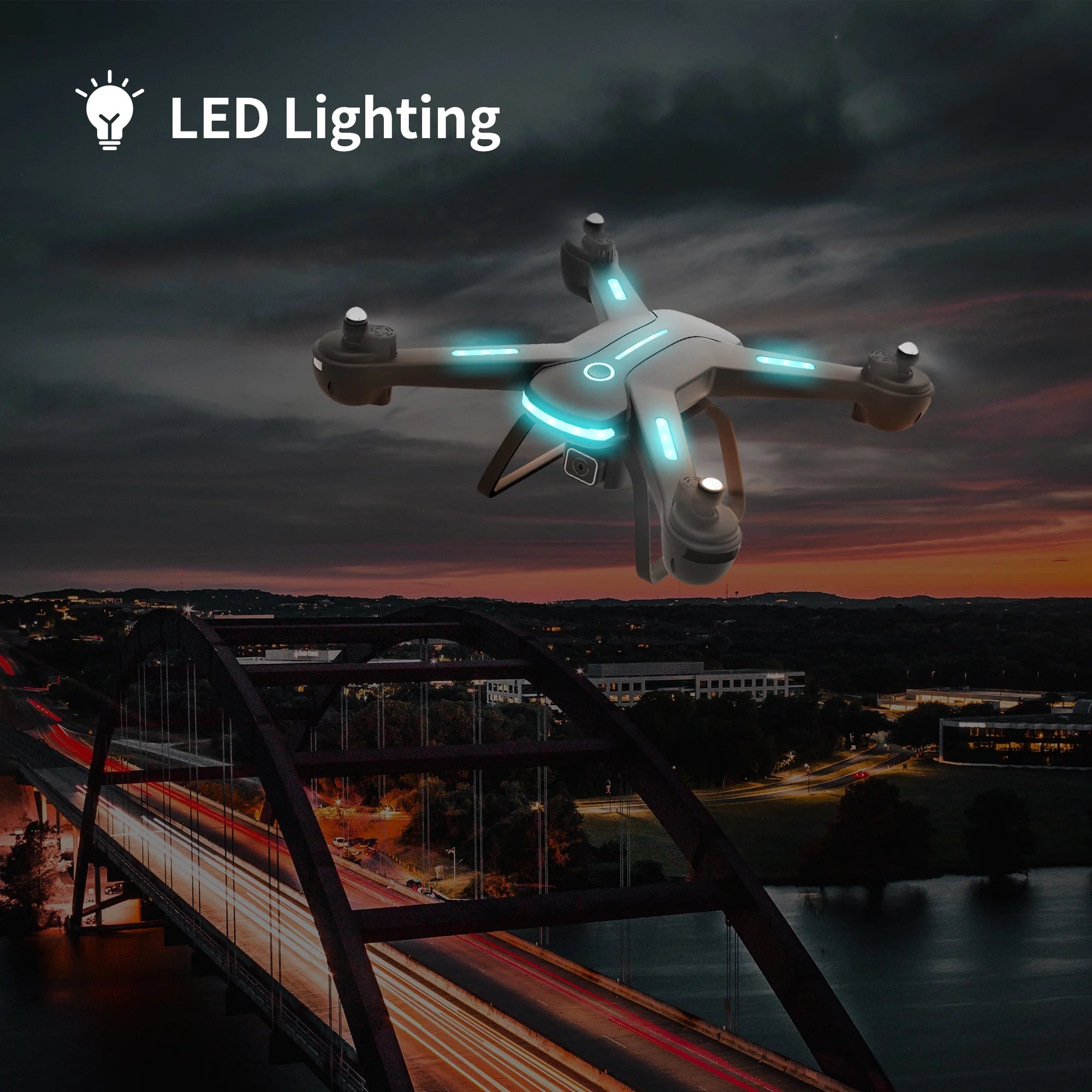JY03 HD Camera Drone for Adults & Kids - FPV Quadcopter with LED Lights, Optical Flow Sensor & 2 Batteries - Sleek Black Design