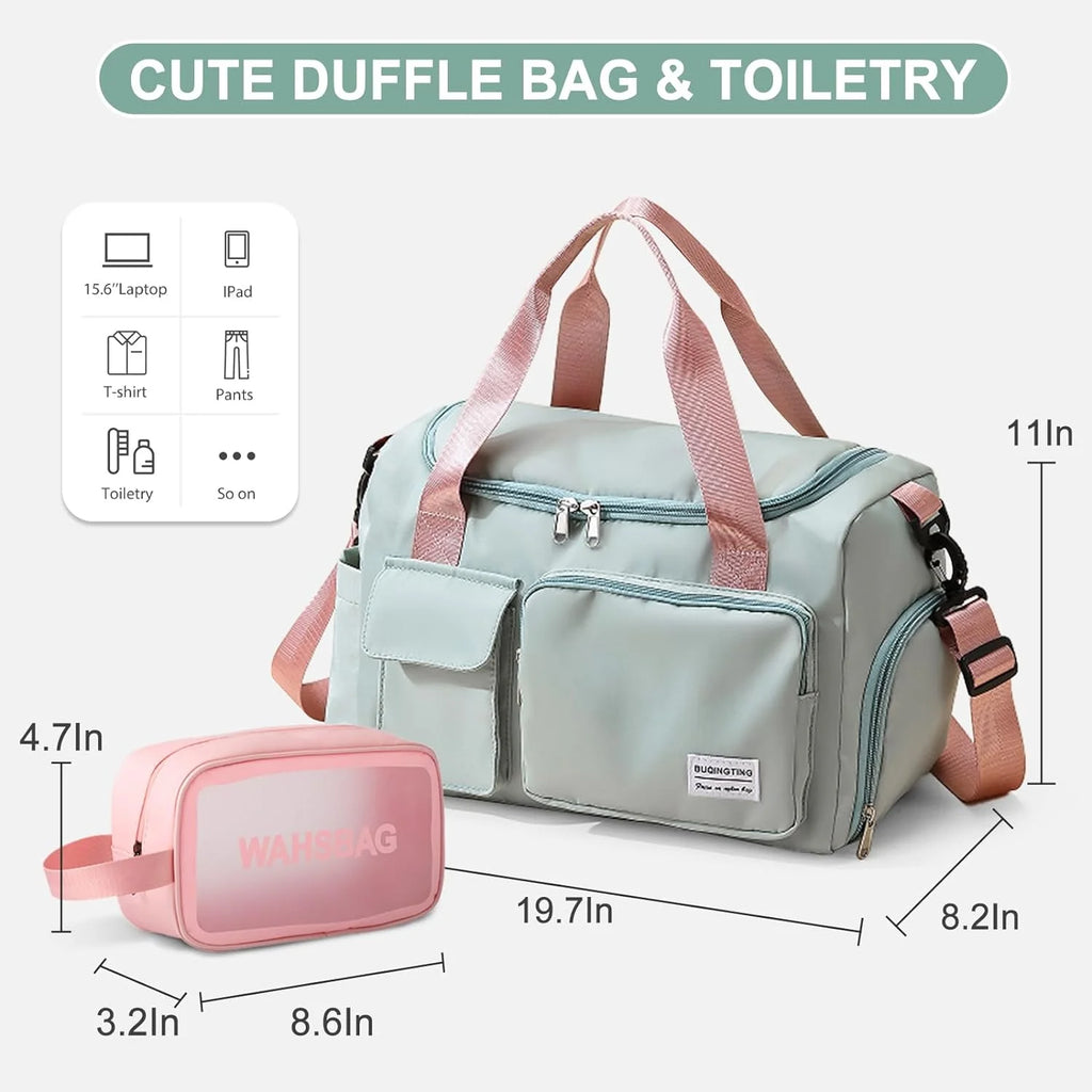 Stylish Waterproof Gym Bag for Women - Versatile Duffle with Shoe Compartment & Wet Pocket for Travel, Workouts, and Sports