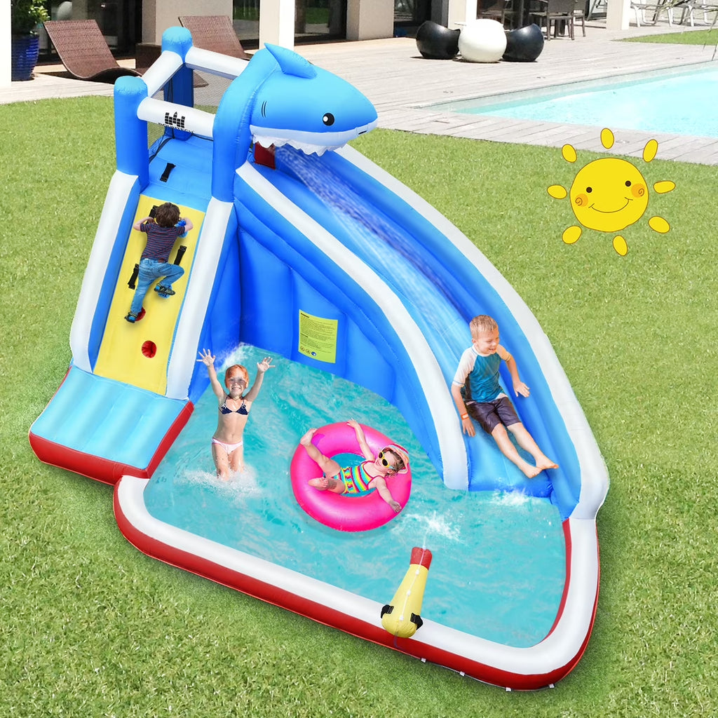 Inflatable Water Slide Shark Bounce House Castle Splash Water Pool W/750W Blower