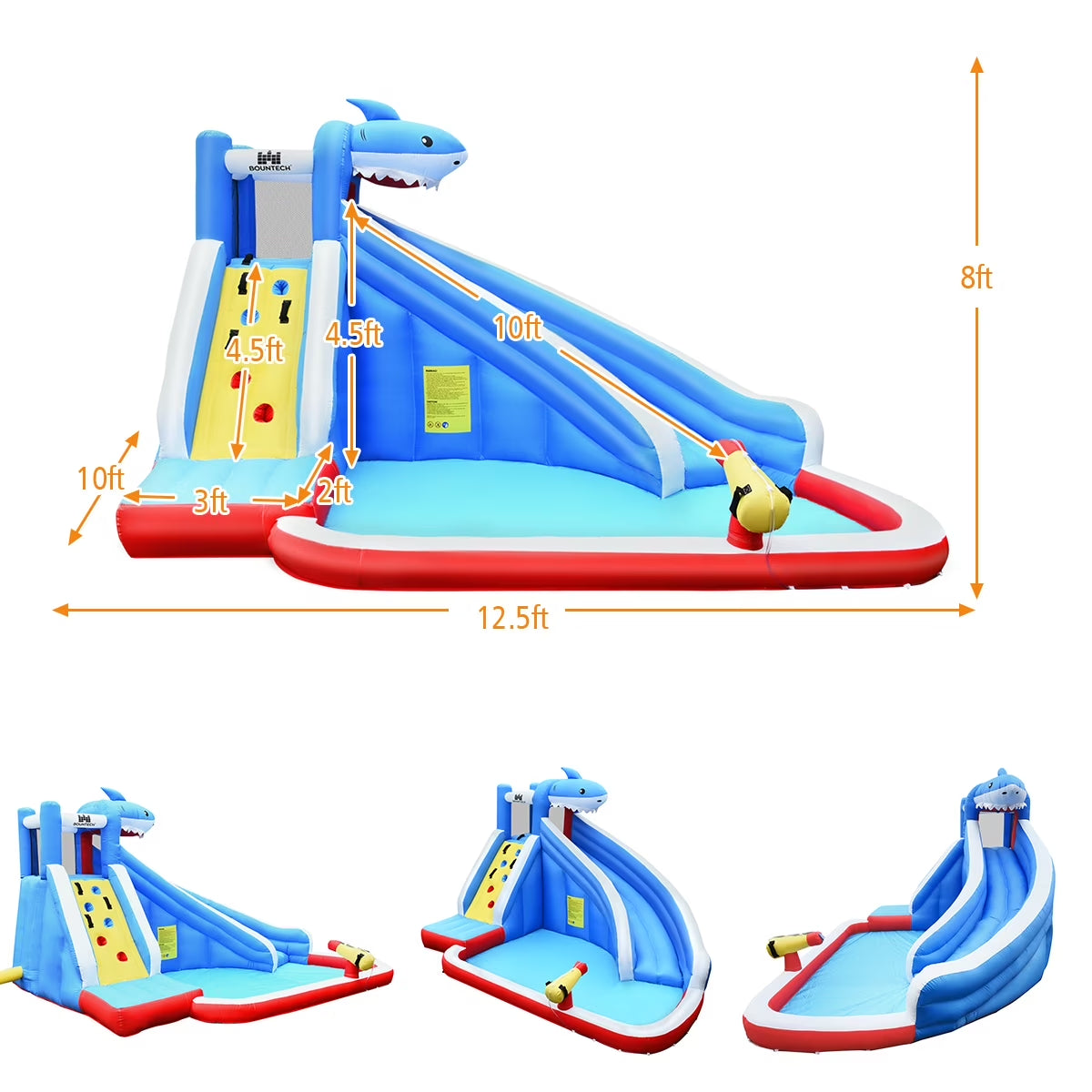 Inflatable Water Slide Shark Bounce House Castle Splash Water Pool W/750W Blower