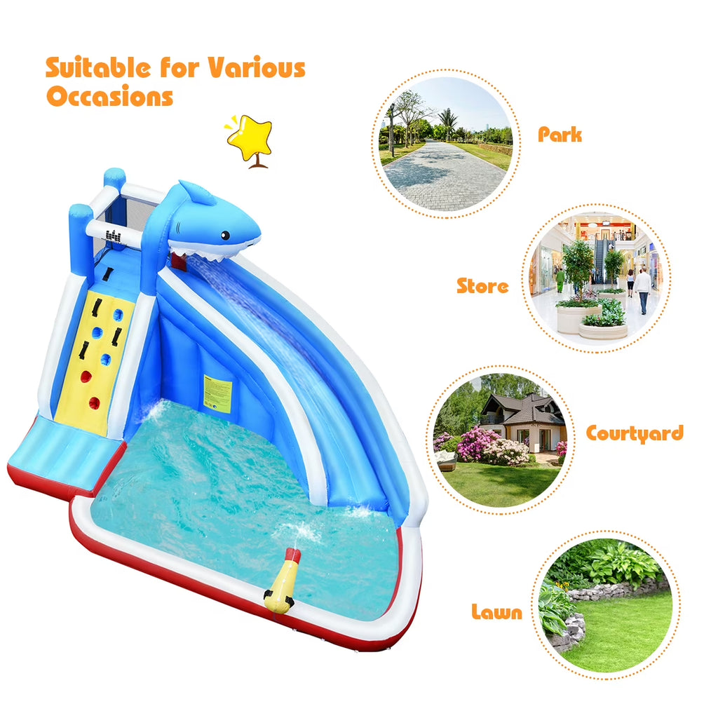 Inflatable Water Slide Shark Bounce House Castle Splash Water Pool W/750W Blower