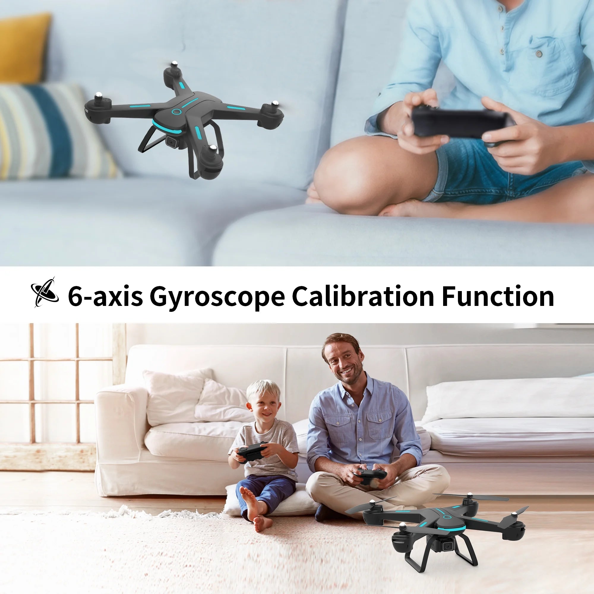 JY03 HD Camera Drone for Adults & Kids - FPV Quadcopter with LED Lights, Optical Flow Sensor & 2 Batteries - Sleek Black Design