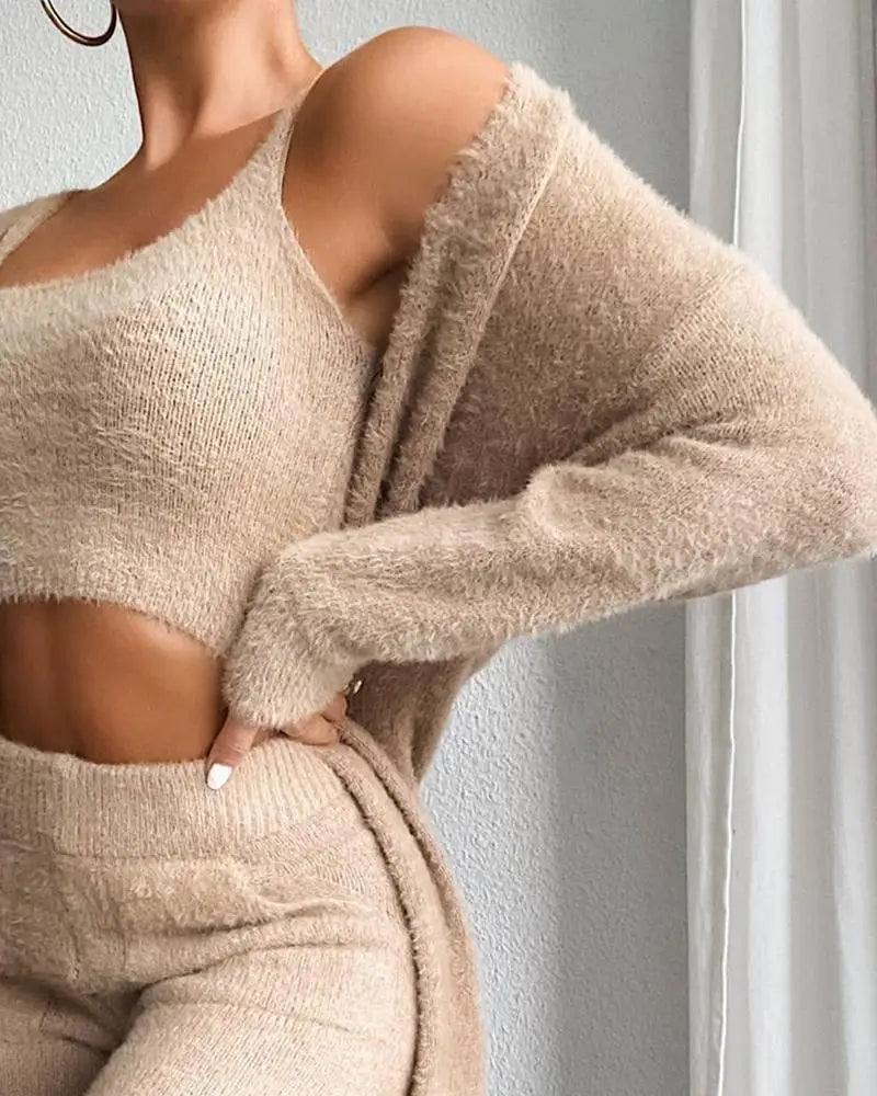Cozy 3-Piece Fleece Pajama Set with Robe - Fall/Winter Women's Lounge Wear