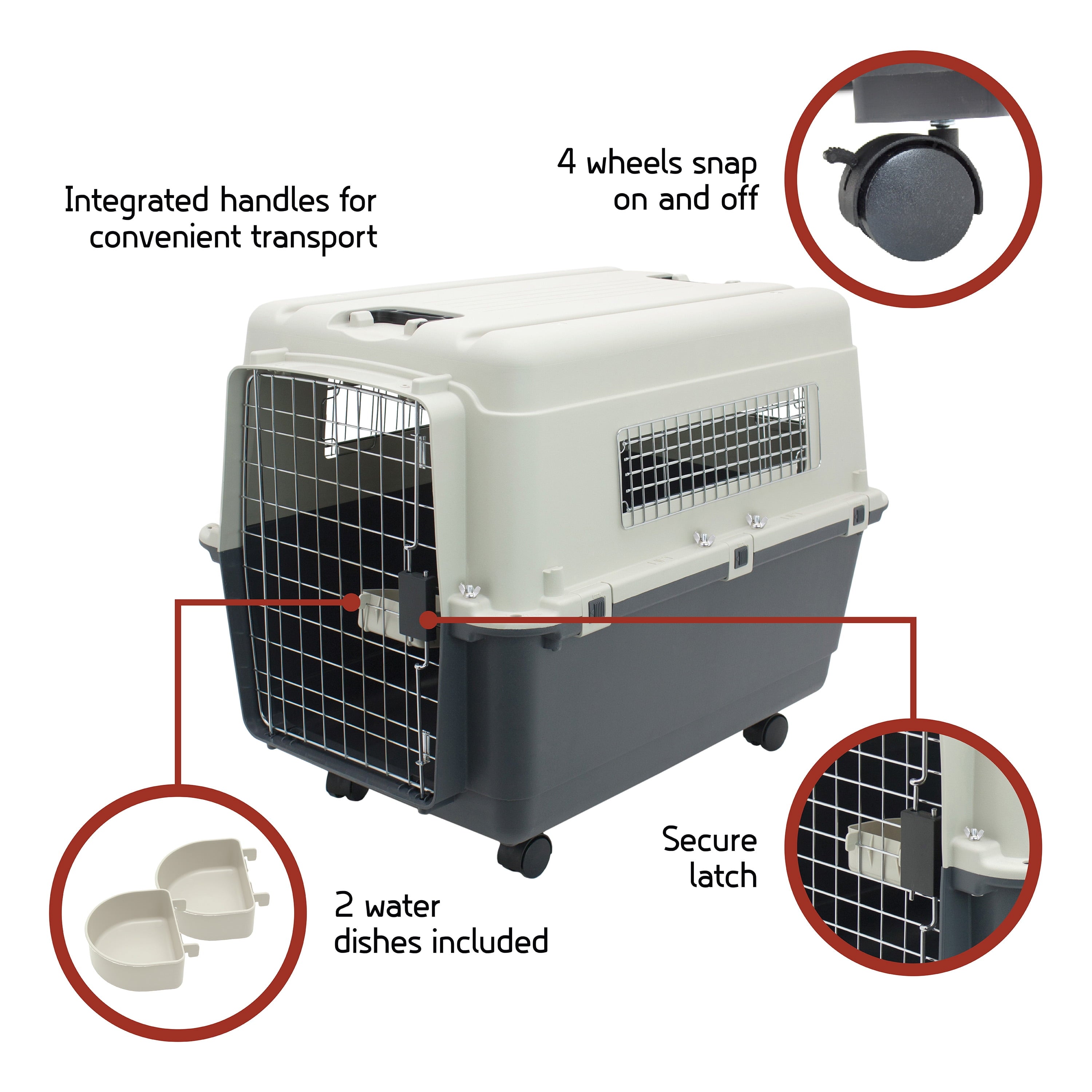 Airline Approved Plastic Dog Kennel with Wheels, Large