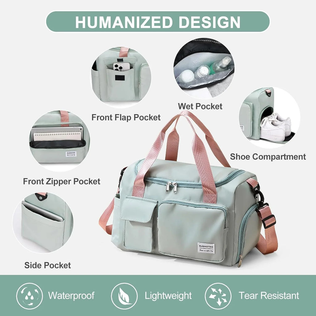 Stylish Waterproof Gym Bag for Women - Versatile Duffle with Shoe Compartment & Wet Pocket for Travel, Workouts, and Sports