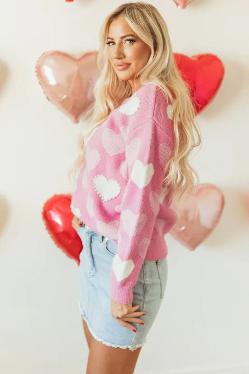 Valentine Heart Pearl Crewneck Sweater