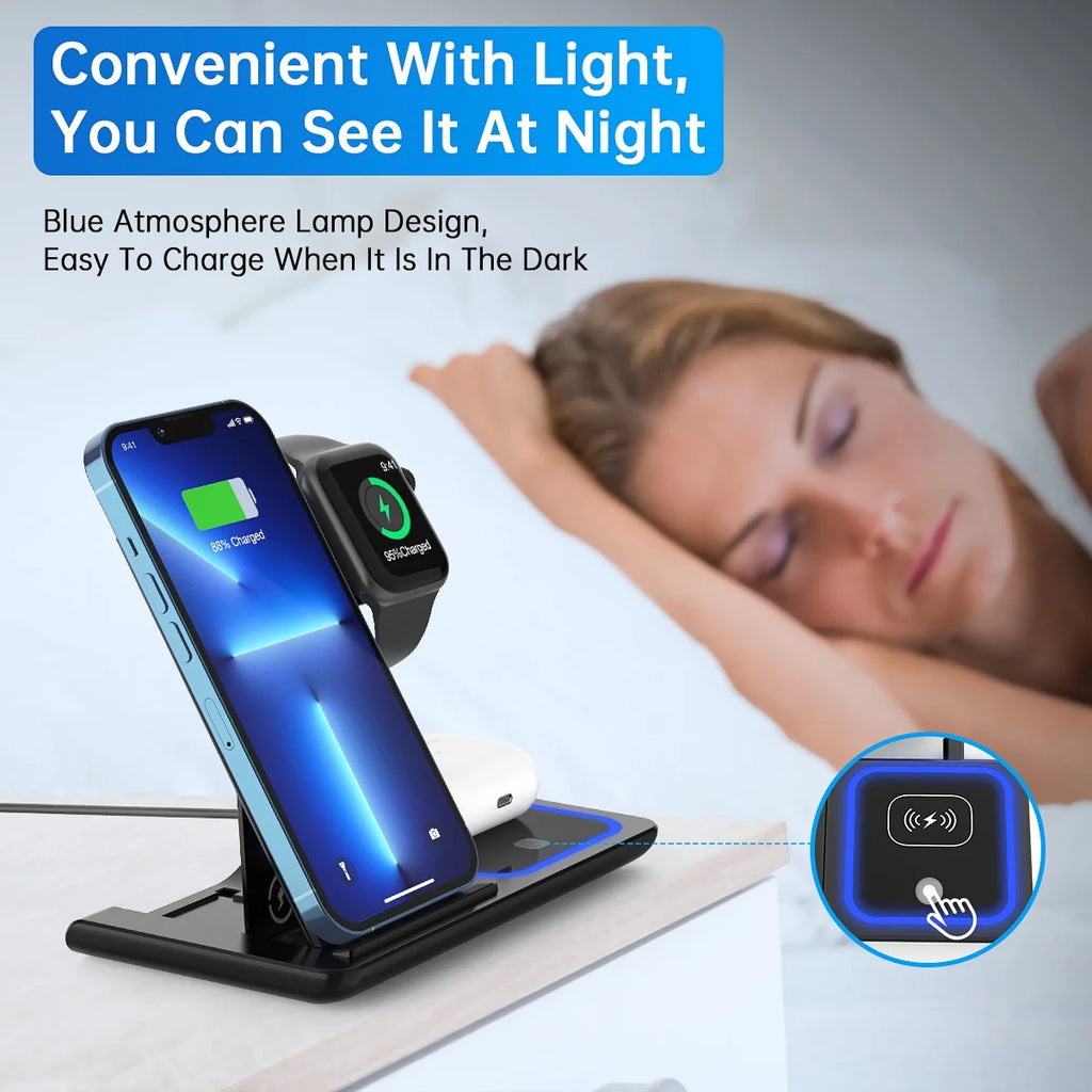 Ultimate 3-in-1 Wireless Charger Station - 18W Fast Charging for iPhone Pro Max/Plus, Compatible with Apple Watch