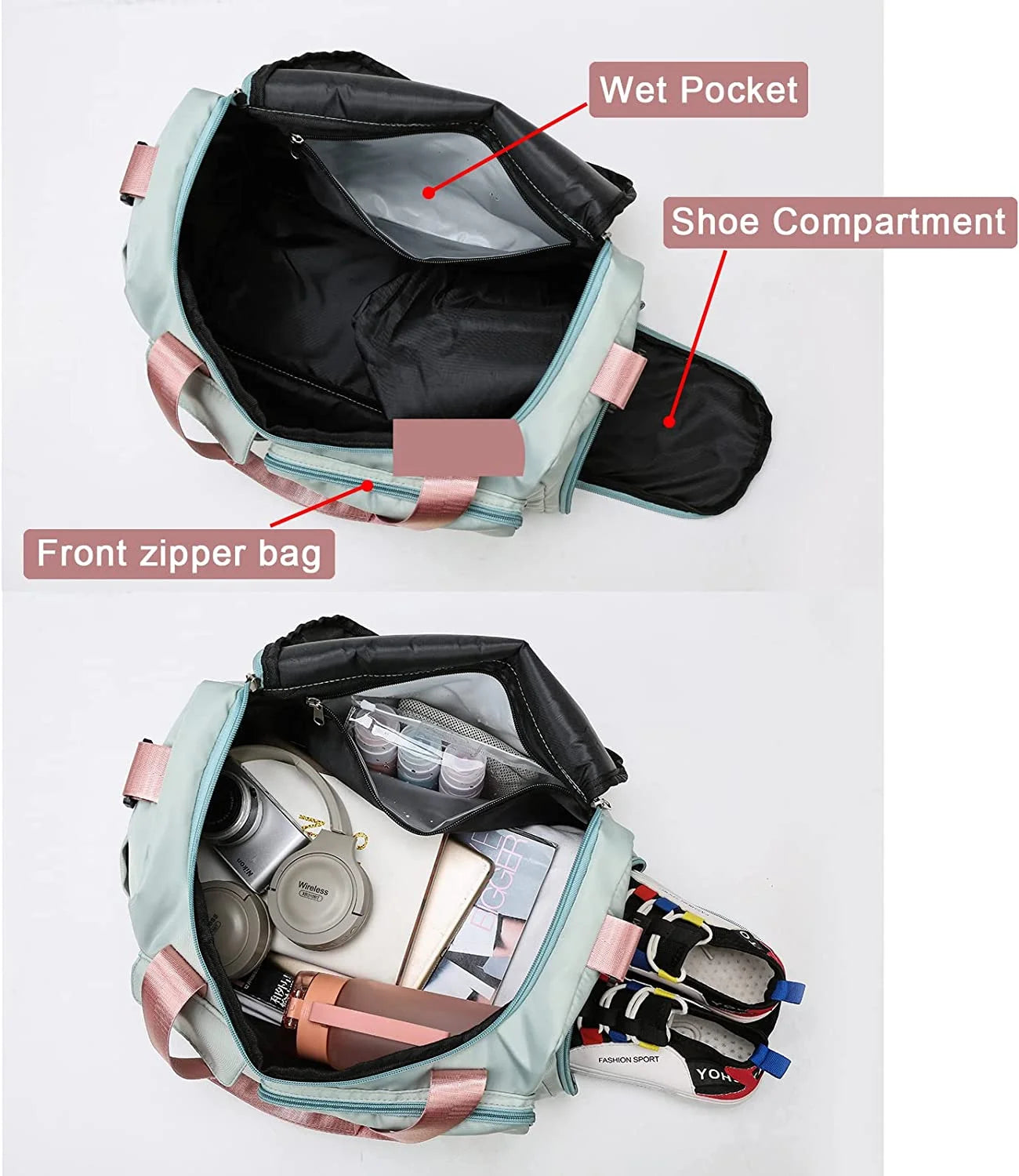 Stylish Waterproof Gym Bag for Women - Versatile Duffle with Shoe Compartment & Wet Pocket for Travel, Workouts, and Sports