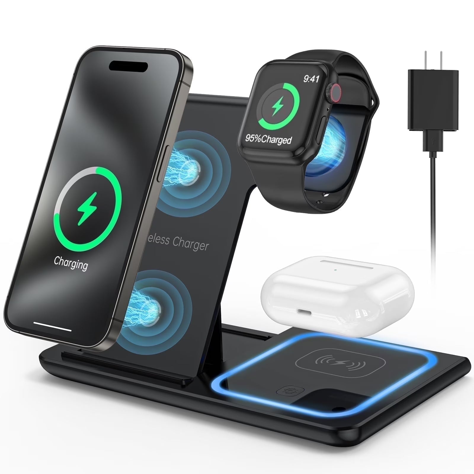 Ultimate 3-in-1 Wireless Charger Station - 18W Fast Charging for iPhone Pro Max/Plus, Compatible with Apple Watch