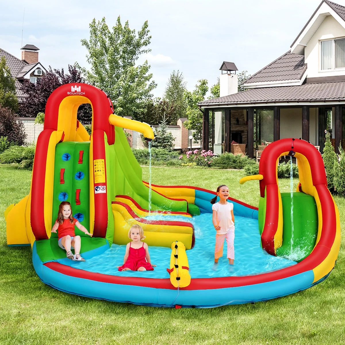 Ultimate Kids Inflatable Water Slide Bounce Park with Splash Pool, Water Cannon & 480W Blower - Fun for Ages 3-12!