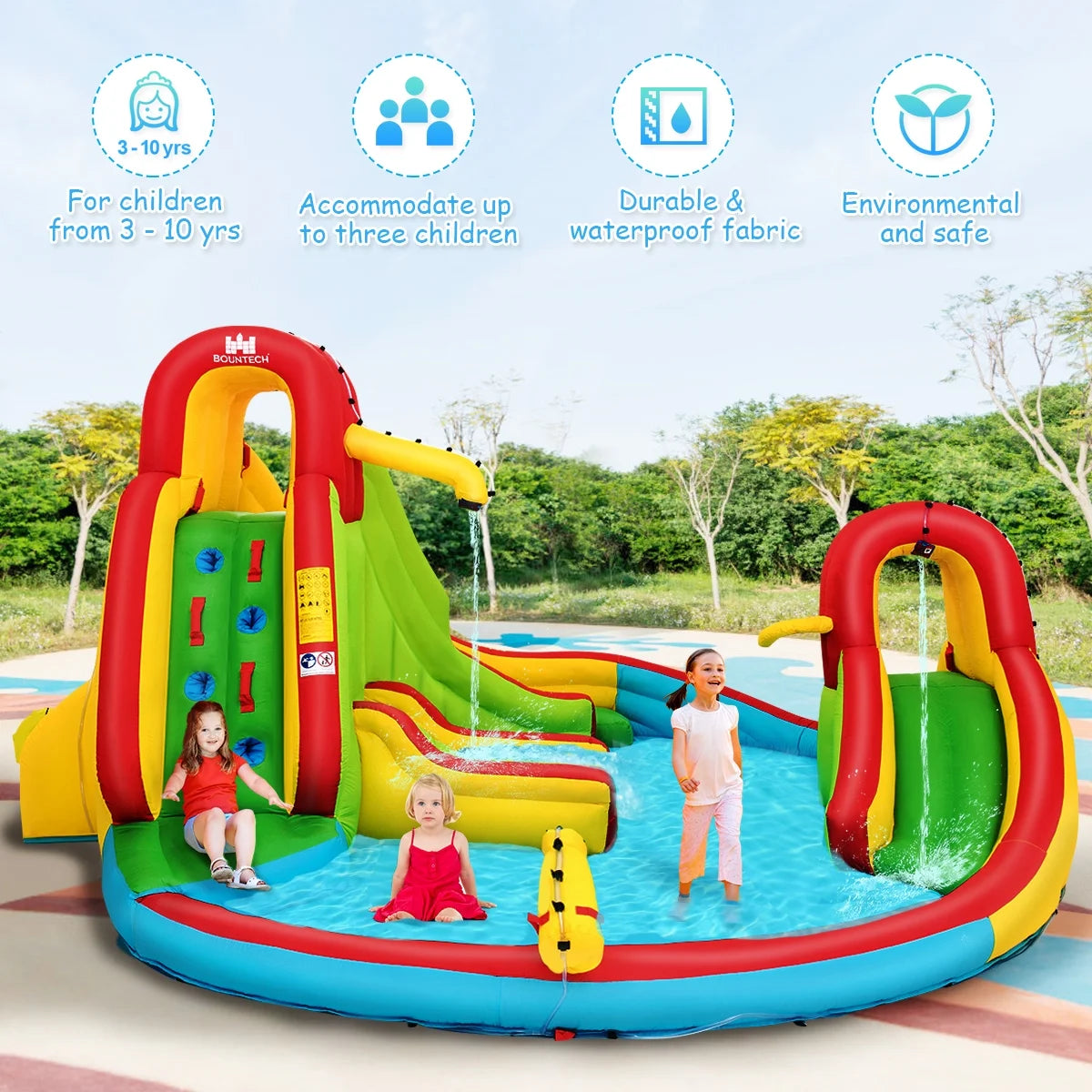Ultimate Kids Inflatable Water Slide Bounce Park with Splash Pool, Water Cannon & 480W Blower - Fun for Ages 3-12!