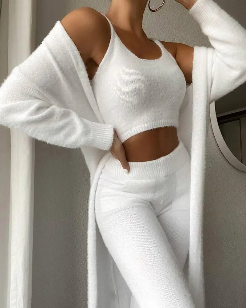 Cozy 3-Piece Fleece Pajama Set with Robe - Fall/Winter Women's Lounge Wear