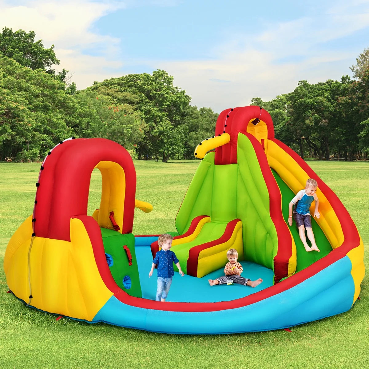 Ultimate Kids Inflatable Water Slide Bounce Park with Splash Pool, Water Cannon & 480W Blower - Fun for Ages 3-12!