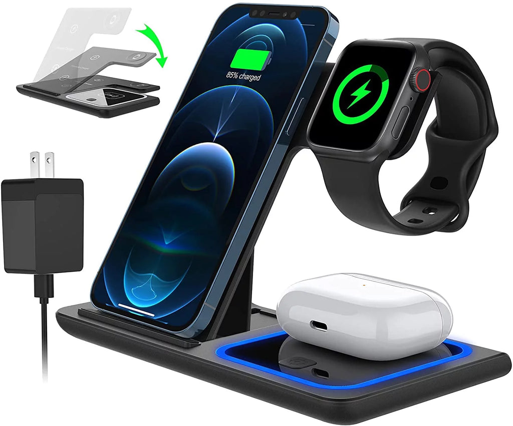 Ultimate 3-in-1 Wireless Charger Station - 18W Fast Charging for iPhone Pro Max/Plus, Compatible with Apple Watch