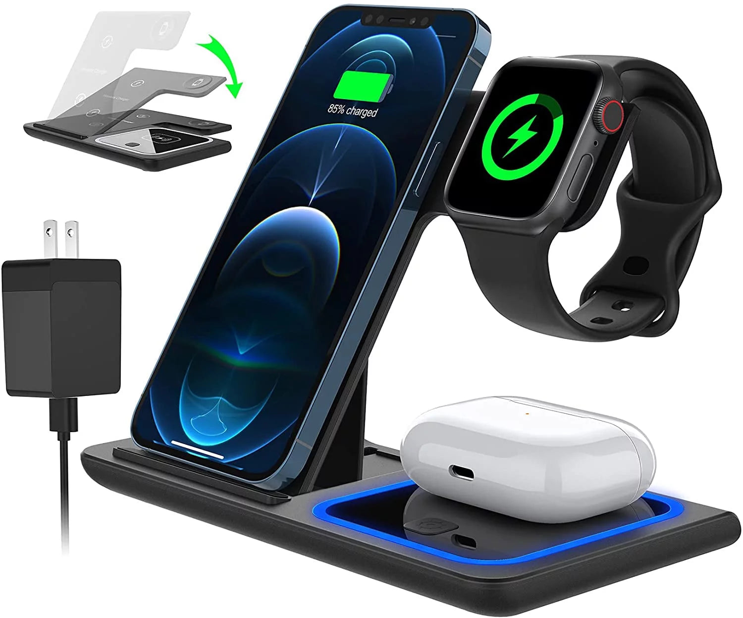 Ultimate 3-in-1 Wireless Charger Station - 18W Fast Charging for iPhone Pro Max/Plus, Compatible with Apple Watch