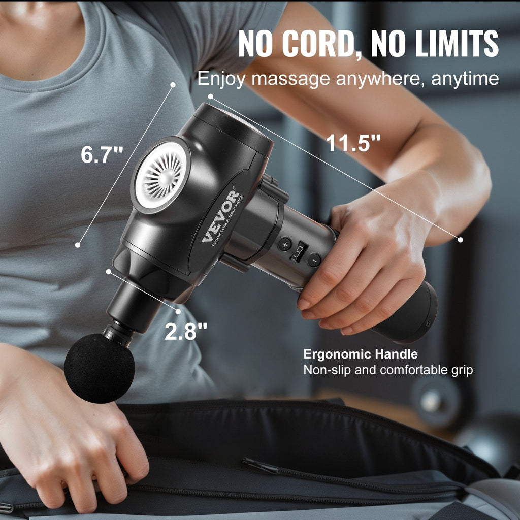 VEVOR Massage Gun Deep Tissue with 9 Speed Levels & 6 Massage Heads, 24V 2500Mah Batteries, Percussion Muscle Massager for Athletes, Handheld Electric Massage