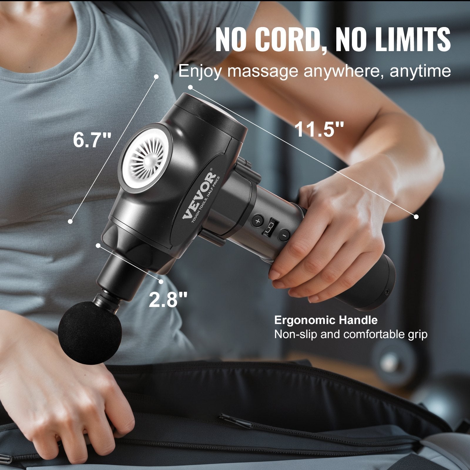 VEVOR Massage Gun Deep Tissue with 9 Speed Levels & 6 Massage Heads, 24V 2500Mah Batteries, Percussion Muscle Massager for Athletes, Handheld Electric Massage