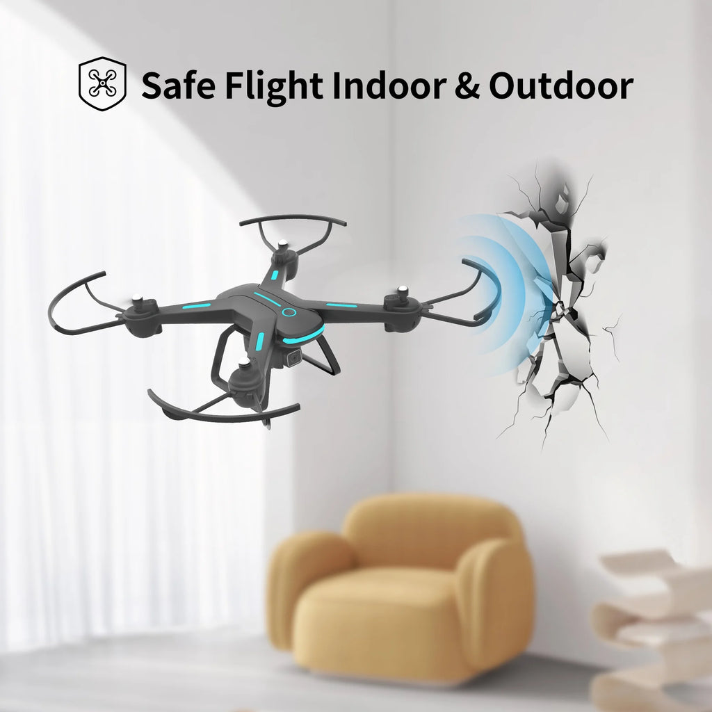 JY03 HD Camera Drone for Adults & Kids - FPV Quadcopter with LED Lights, Optical Flow Sensor & 2 Batteries - Sleek Black Design