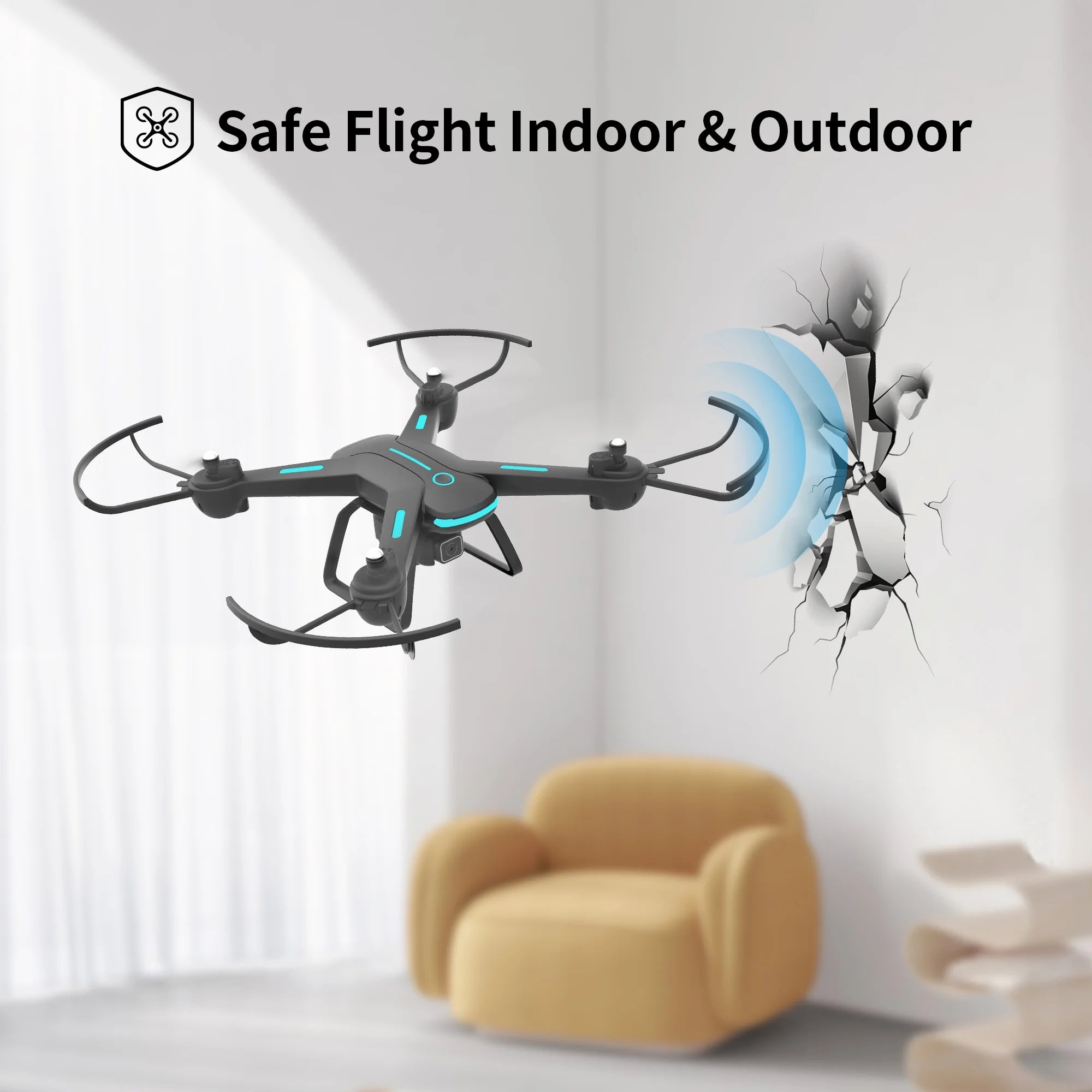 JY03 HD Camera Drone for Adults & Kids - FPV Quadcopter with LED Lights, Optical Flow Sensor & 2 Batteries - Sleek Black Design