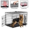 42-Inch Foldable Metal Dog Crate with Double Doors and Handle, Ideal for Large and Medium Dogs, Includes Plastic Tray, Black